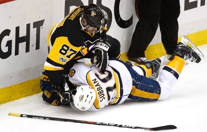 Sidney Crosby rams Subban's head into the ice during Game 5 of the 2017 NHL Stanley Cup Final.
