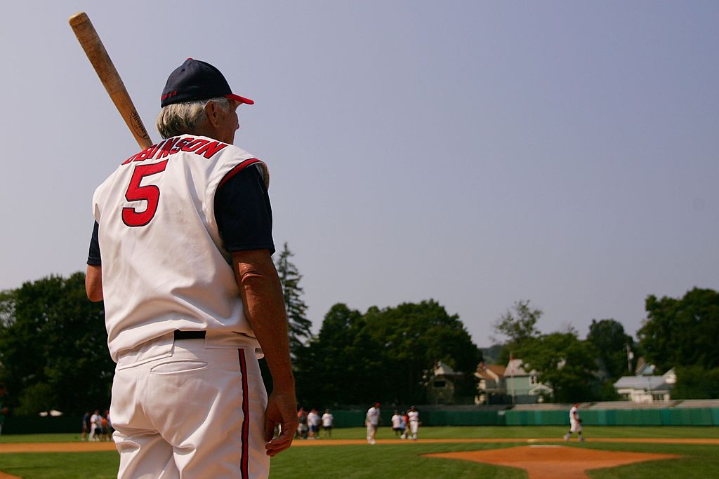Brooks Robinson looks out over the field.
