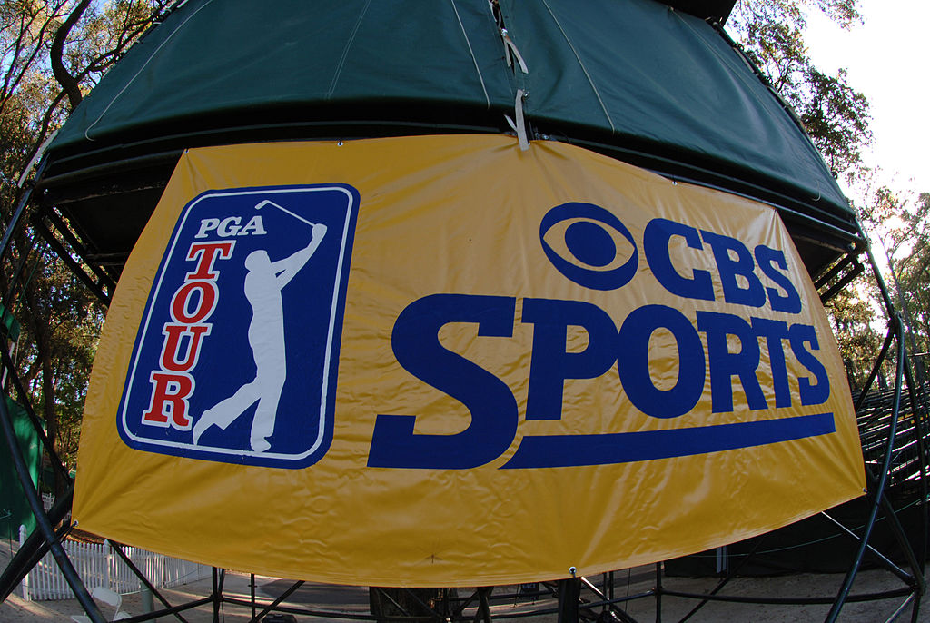 A CBS Sports tent stands during a PGA tour event.