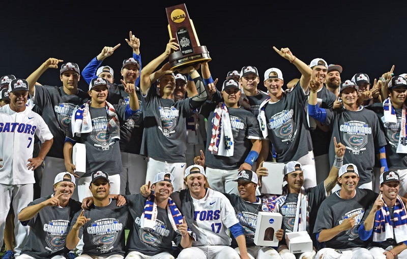 The Florida Gators celebrate the 2017 College World Series Championship Series.