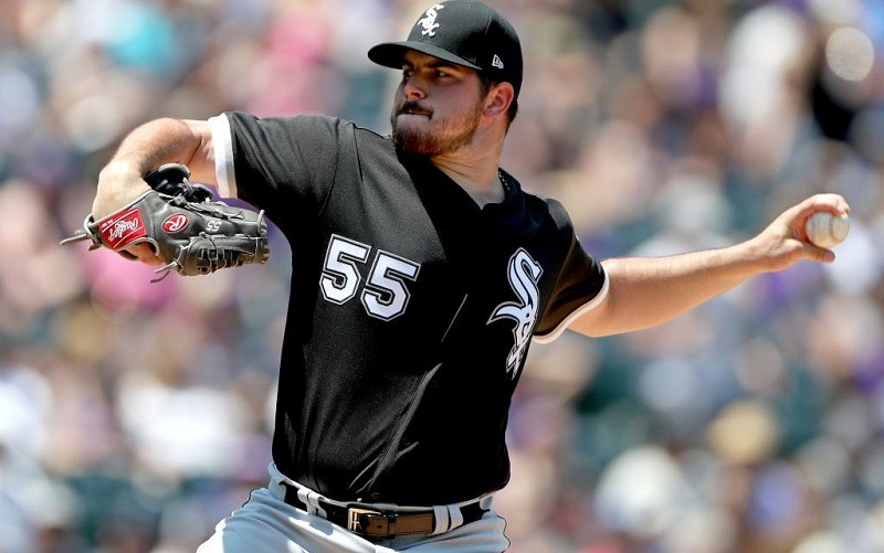 The Chicago White Sox's Carlos Rodon pitches at Coors Field.