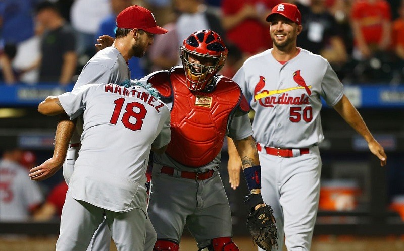 The Cardinals celebrate a win at Citi Field.