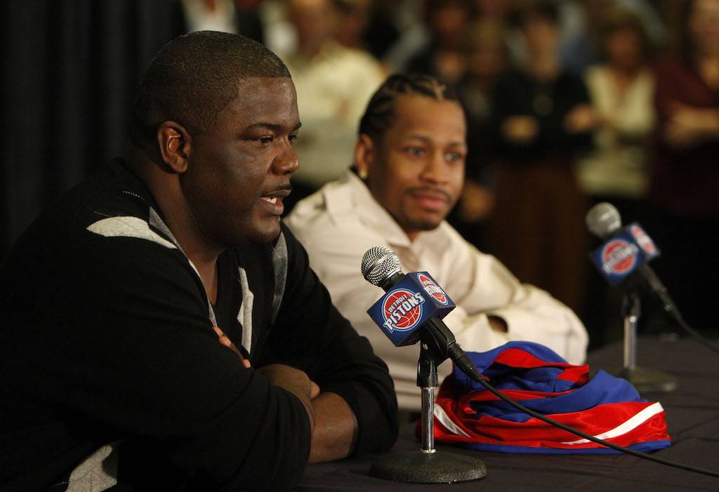 Allen Iverson and Joe Dumars address the media.
