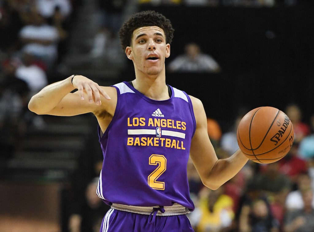 Lonzo Ball brings up the basketball.
