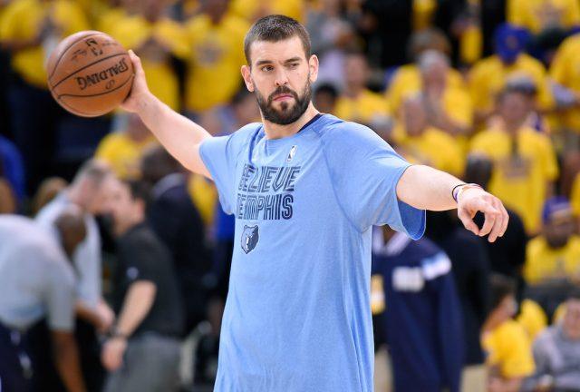 Marc Gasol gets ready to play the game. Marc Gasol warms up before a game.