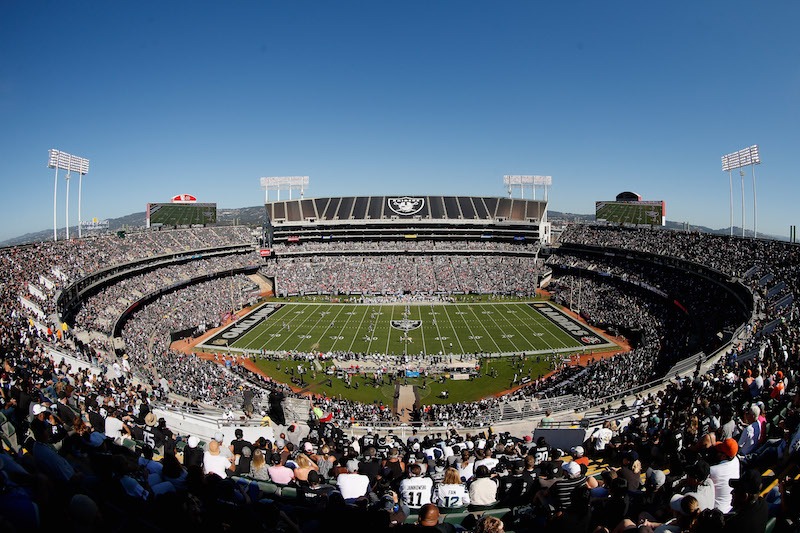 A general view of Oakland-Alameda County Coliseum during an Oakland Raiders game
