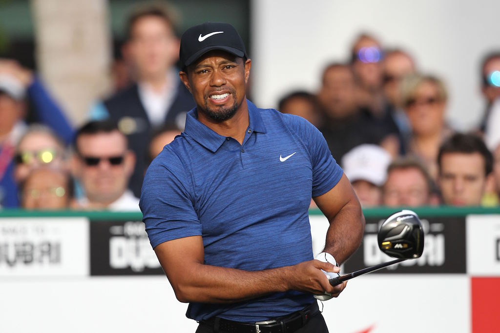 Tiger Woods plays a shot.