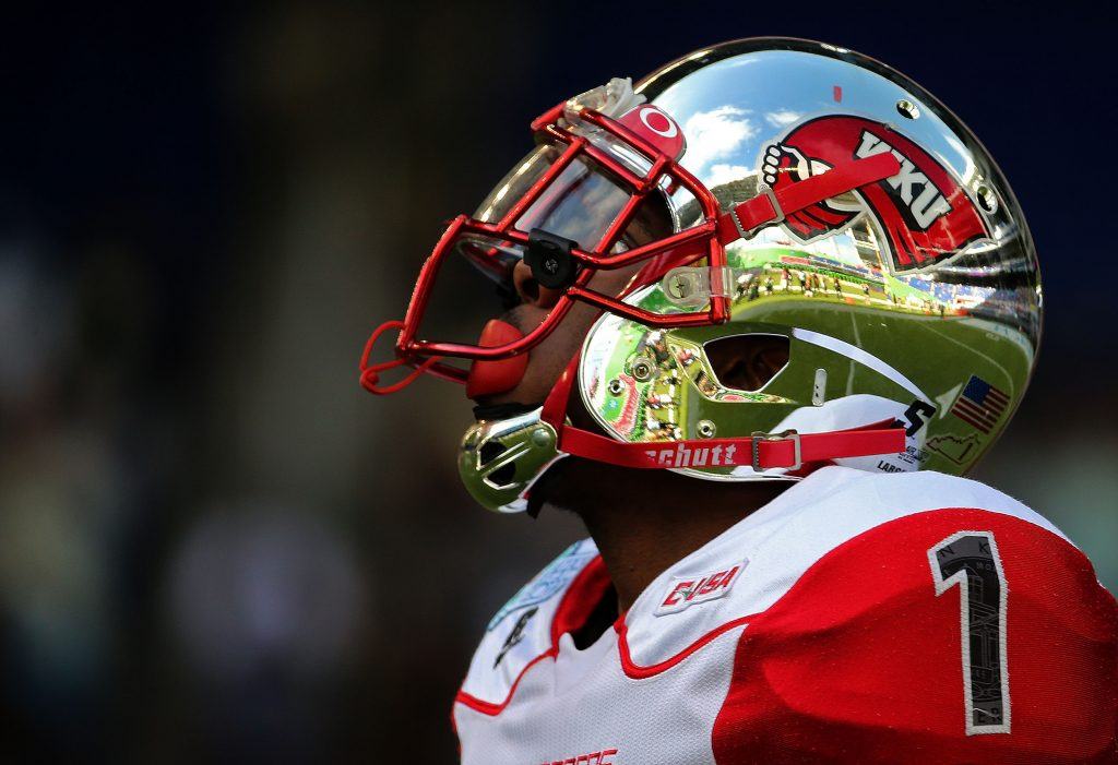 Nacarius Fant of the Western Kentucky Hilltoppers looks on during the 2015 Miami Beach Bowl.
