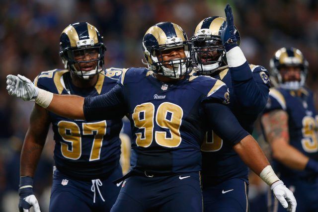 Aaron Donald records a sack. Aaron Donald #99 parties after a sack.
