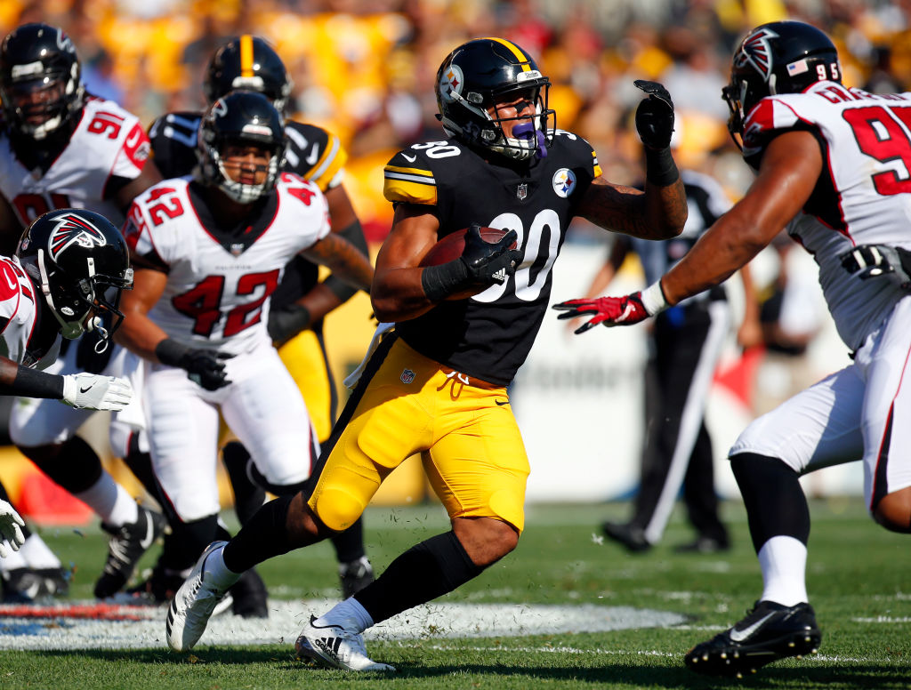 James Conner James Conner #30 of the Pittsburgh Steelers rushes against the Atlanta Falcons