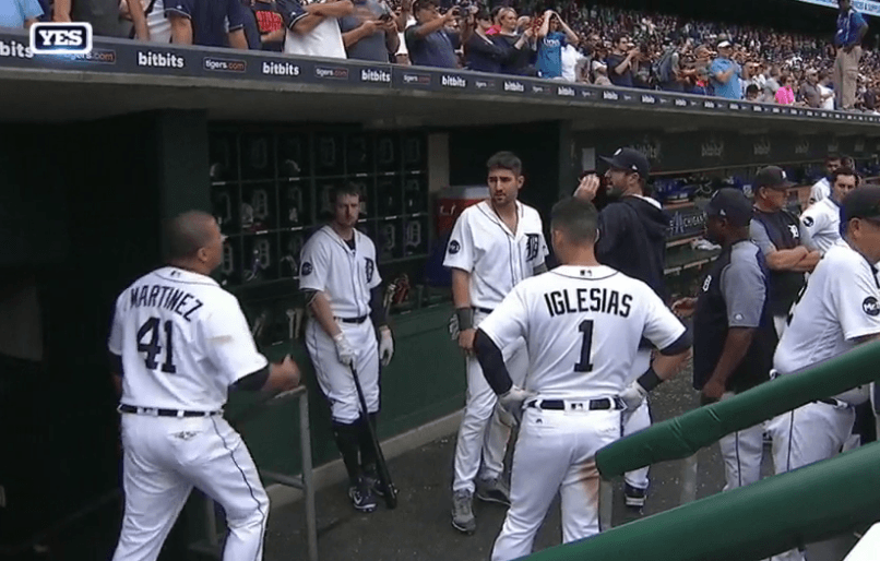 Shot of Tigers dugout during an argument