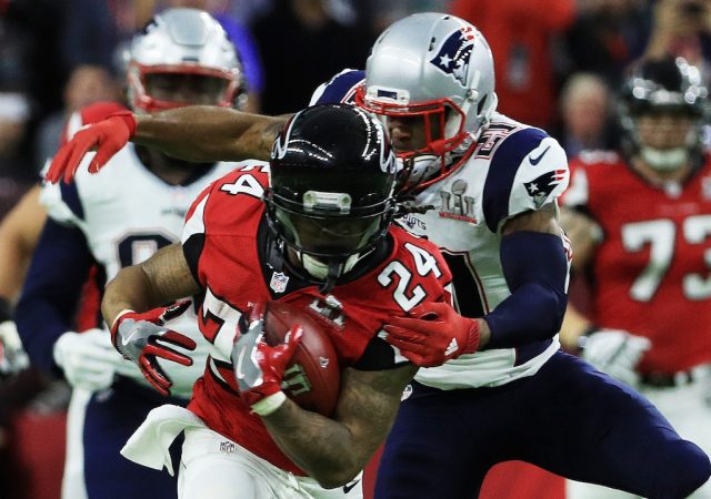Devonta Freeman is difficult to bring down. Devonta Freeman drags would-be tacklers.