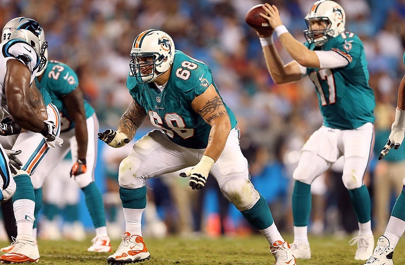 CHARLOTTE, NC - AUGUST 17: Richie Incognito #68 of the Miami Dolphins during their preseason game at Bank of America Stadium on August 17, 2012 in Charlotte, North Carolina. 