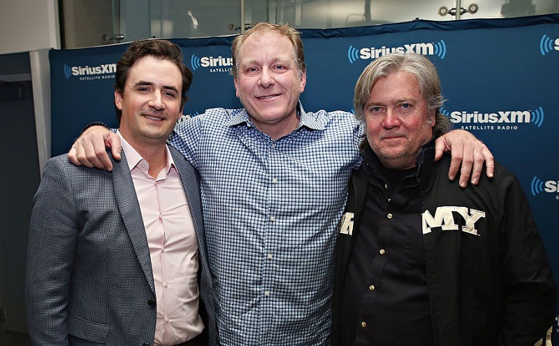 Former Red Sox pitcher Curt Schilling with ousted White House adviser Steve Bannon and a third unidentified person