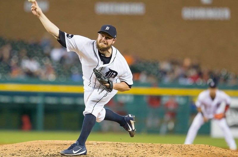 Detroit reliever ALex Wilson delivering a pitch in 2017