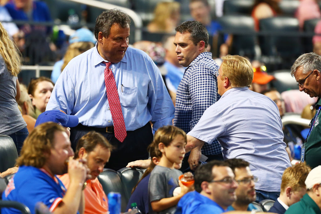 Governor of New Jersey Chris Christie attends a game between the Mets and Cardinals.