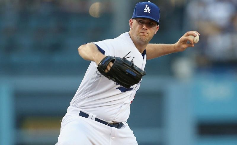 Dodgers starter Alex Wood winds up to pitch.