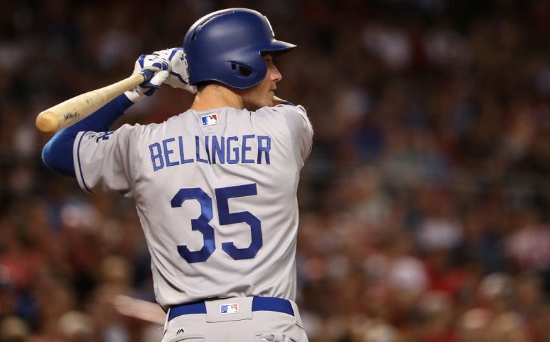 Cody Bellinger bats during an MLB game in 2017. 