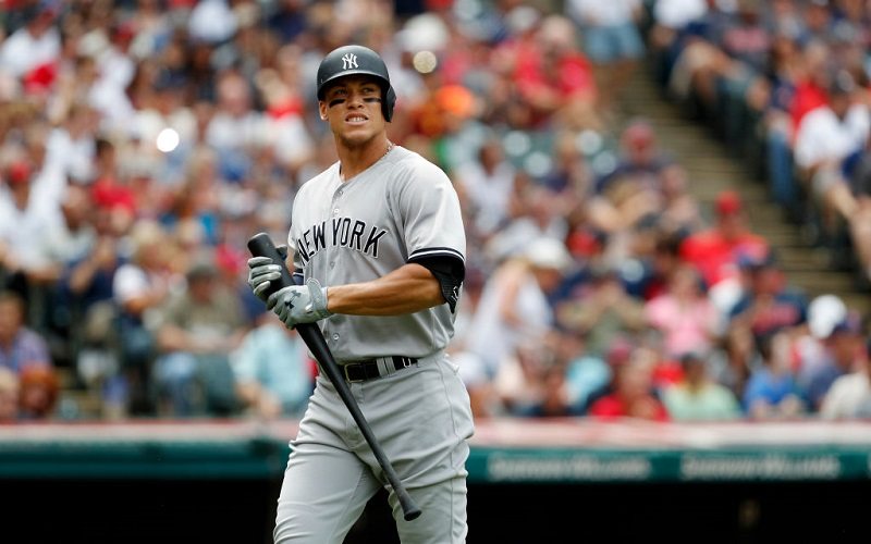 Aaron Judge #99 of the New York Yankees bats against the Cleveland Indians