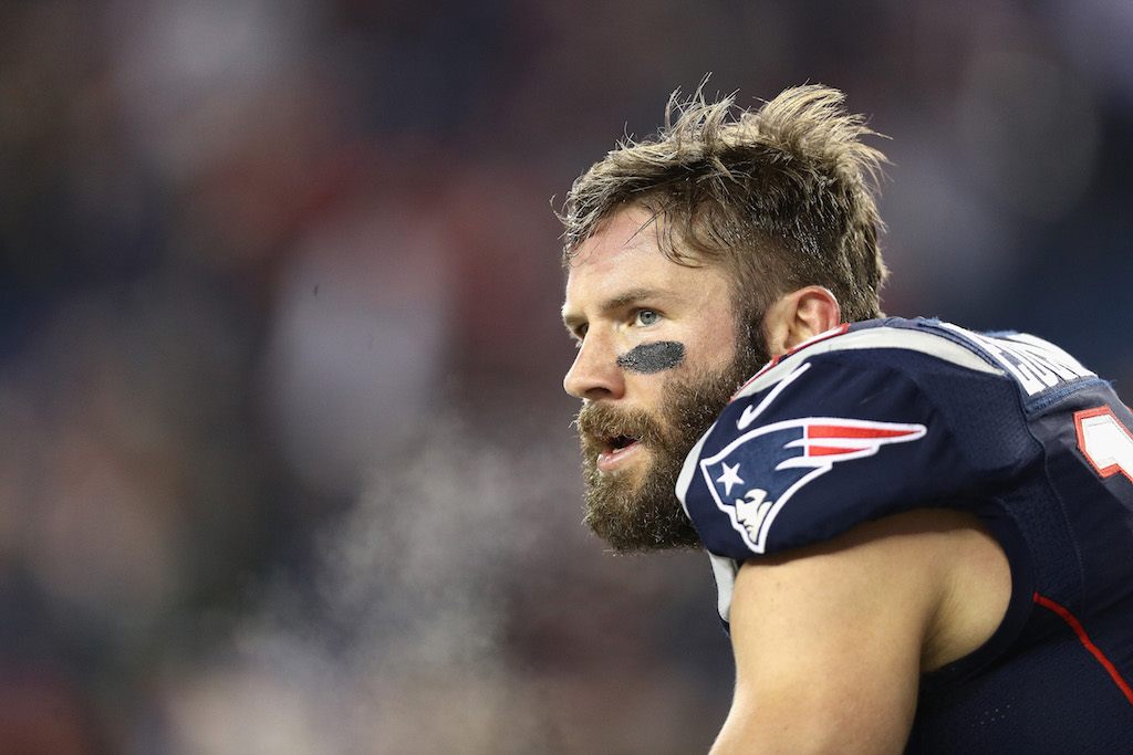 Julian Edelman looks on before a game against the Ravens.