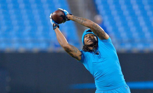 Kelvin Benjamin with the sweet grab. Kelvin Benjamin catches a pass during warm ups.