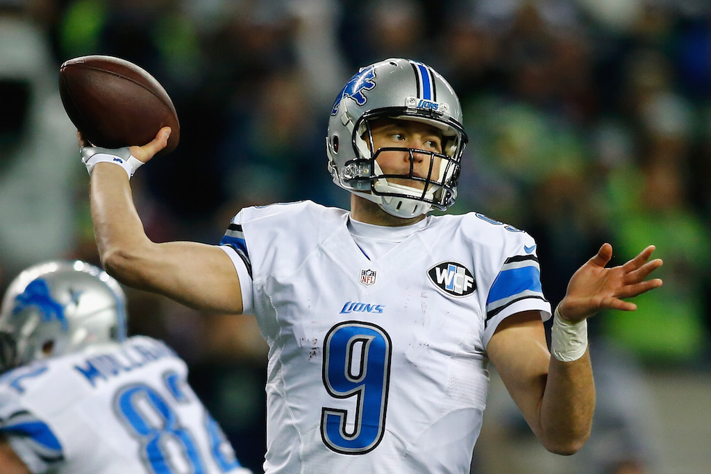 Matthew Stafford throws a pass against the Seahawks.