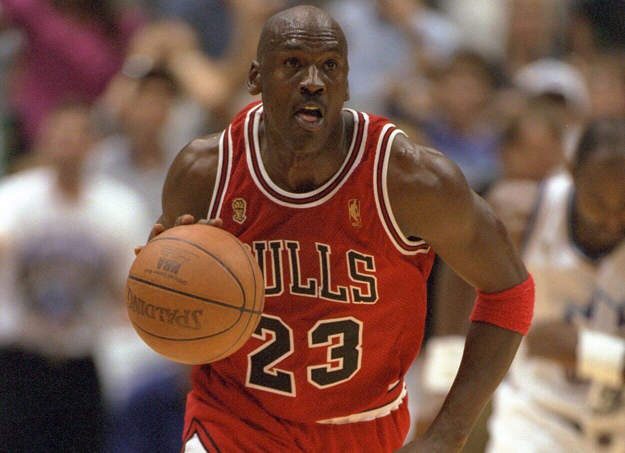 Michael Jordan during the 1997 NBA Finals between the Chicago Bulls and Utah Jazz