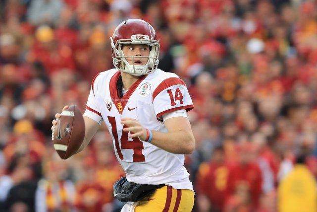 Sam Darnold is ready to make a play. Sam Darnold looks to throw in the Rose Bowl.