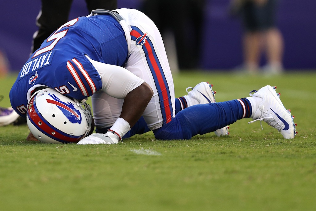 Tyrod Taylor sustains an injury after being sacked.