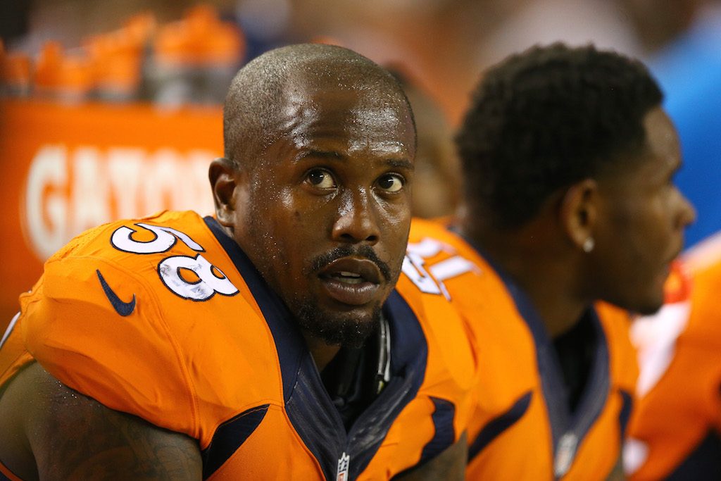 DENVER, CO - SEPTEMBER 08: Outside linebacker Von Miller #58 of the Denver Broncos looks on from the bench in the first half against the Carolina Panthers at Sports Authority Field at Mile High on September 8, 2016 in Denver, Colorado. (Photo by Justin Edmonds/Getty Images)