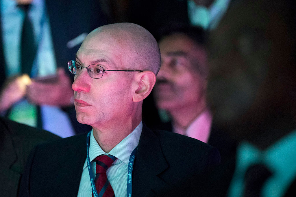 National Basketball Association (NBA) commissioner Adam Silver listens National Basketball Association (NBA) commissioner Adam Silver listens