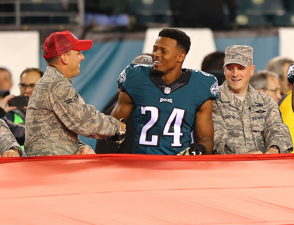 Football player with soldier