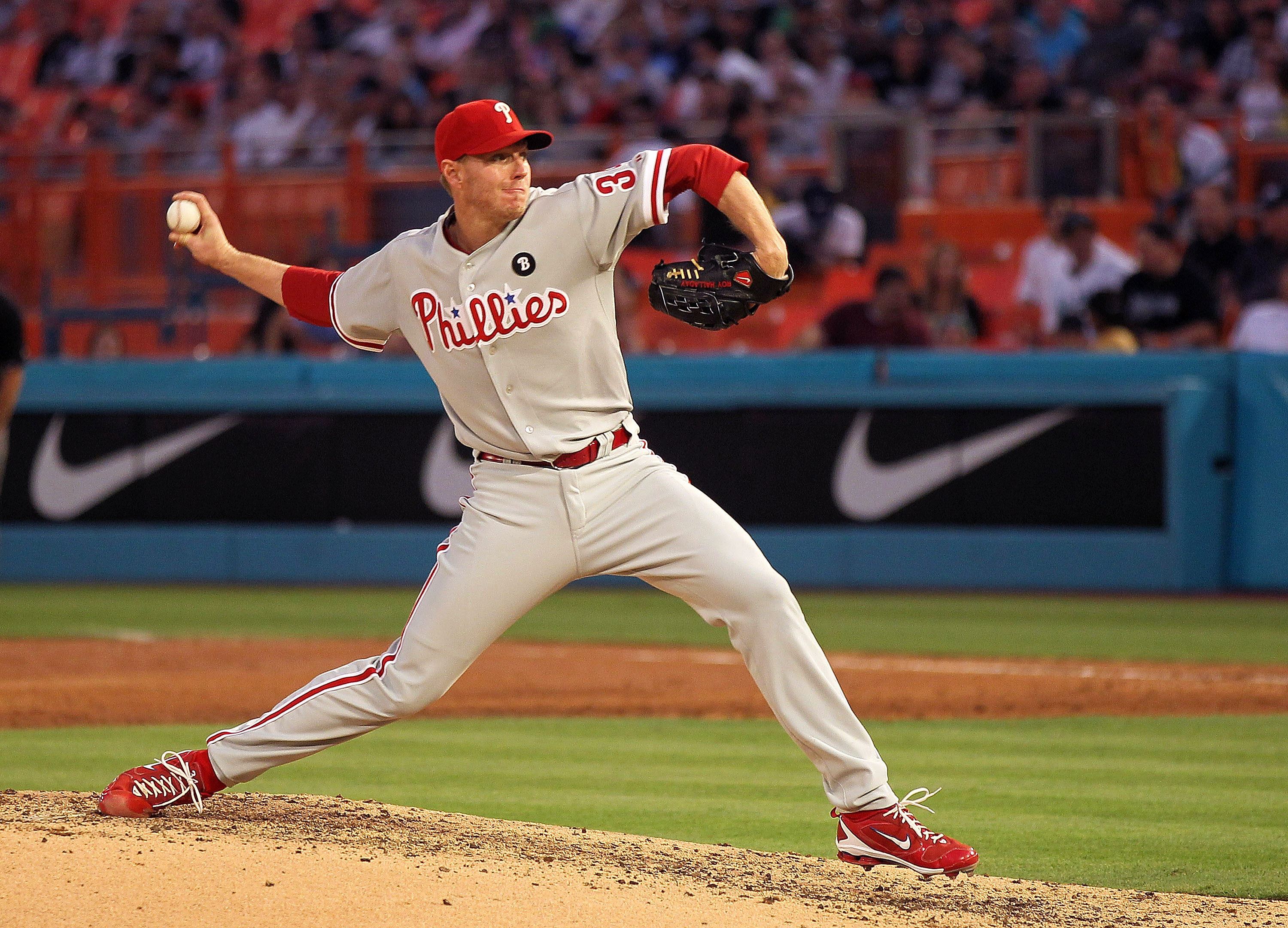 Roy Halladay pitches against the Florida Marlins.