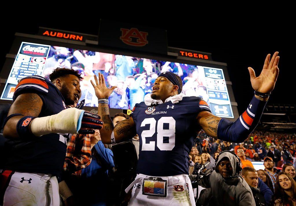 Auburn Tigers Darrell Williams and Tray Matthews celebrate a win at Jordan-Hare Stadium Auburn Tigers Darrell Williams and Tray Matthews celebrate a win at Jordan-Hare Stadium