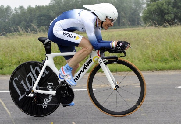 Longo competes in the ladies' individual time-trial during the France's cycling championships in 2011