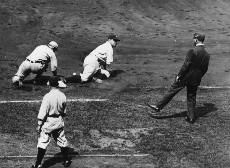Babe Ruth during a baseball game. 