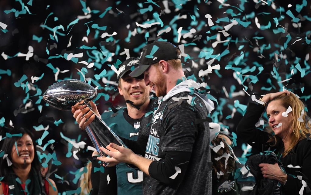 nick foles and carson wentz celebrate