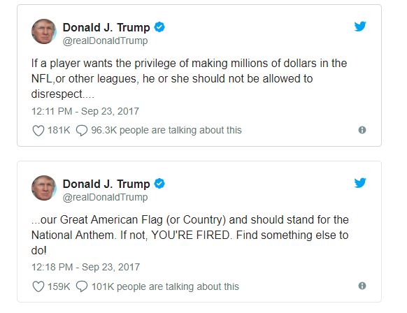 Donald Trump tweets about the NFL