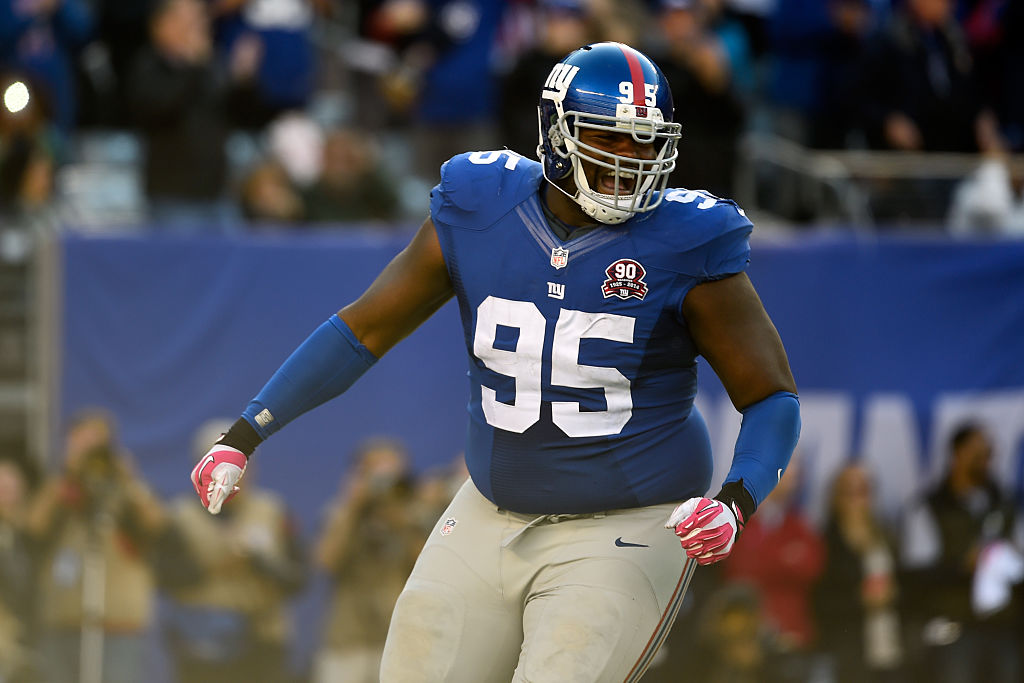 Defensive tackle Johnathan Hankins #95 of the New York Giants celebrates