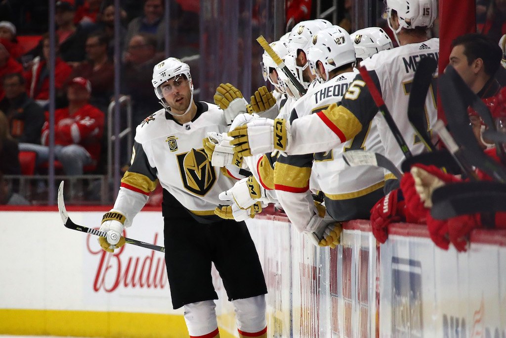 Alex Tuch #89 of the Vegas Golden Knights celebrates his second period goal