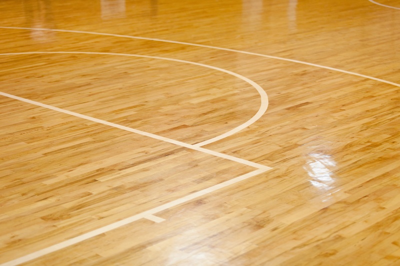 An empty basketball court. 