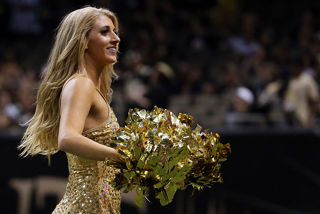 Cheerleaders for the New Orleans Saints perform during a game against the Jacksonville Jaguars