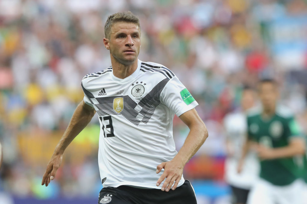 Thomas Mueller of Germany looks on during the 2018 FIFA World Cup Russia group F match between Germany and Mexico at Luzhniki Stadium on June 17, 2018 in Moscow, Russia.