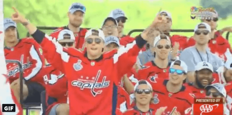 Vrana celebrating with his team.
