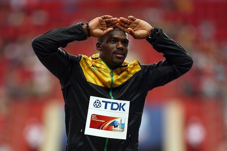 Bronze medalist Nesta Carter of Jamaica on the podium during the medal ceremony for the Men's 100 metres during Day Three of the 14th IAAF World Athletics Championships Moscow 2013 at Luzhniki Stadium on August 12, 2013 in Moscow, Russia. Bronze medalist Nesta Carter of Jamaica on the podium during the medal ceremony for the Men's 100 metres during Day Three of the 14th IAAF World Athletics Championships Moscow 2013 at Luzhniki Stadium on August 12, 2013 in Moscow, Russia.