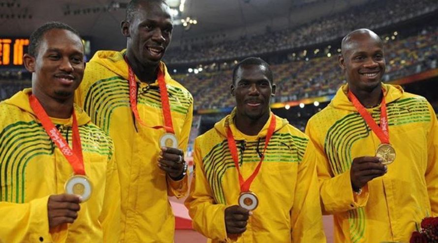 Usain Bolt and teammates at Beijing in 2008