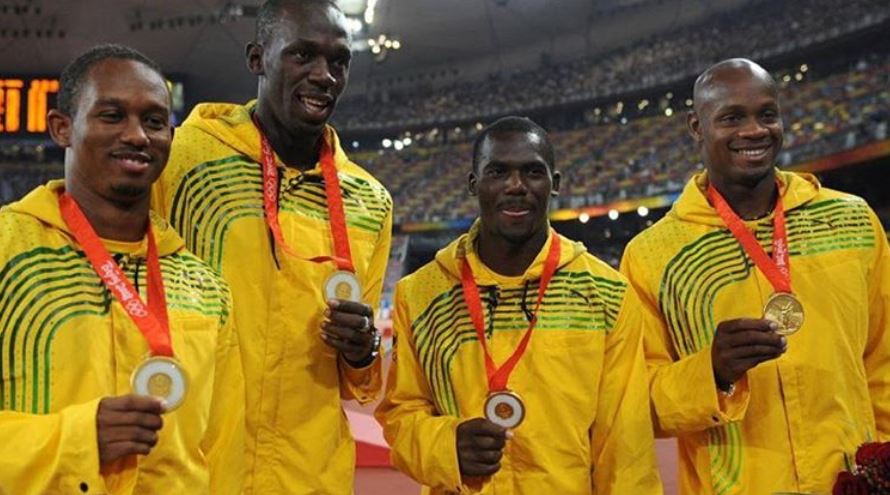 Usain Bolt and teammates at Beijing in 2008 Usain Bolt and teammates at Beijing in 2008