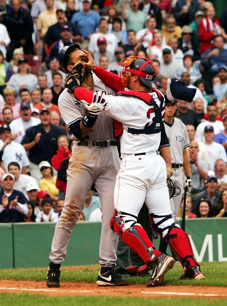 Alex Rodriguez and Jason Varitek cause a bench-clearing brawl at Fenway Park Alex Rodriguez and Jason Varitek cause a bench-clearing brawl at Fenway Park