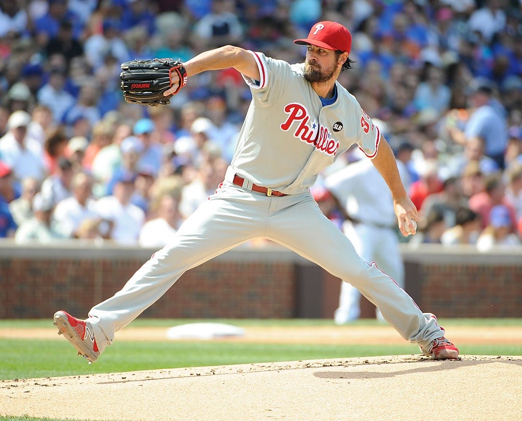 Pitcher Cole Hamels at the beginning at the no-hitter he pitched on July 25, 2015