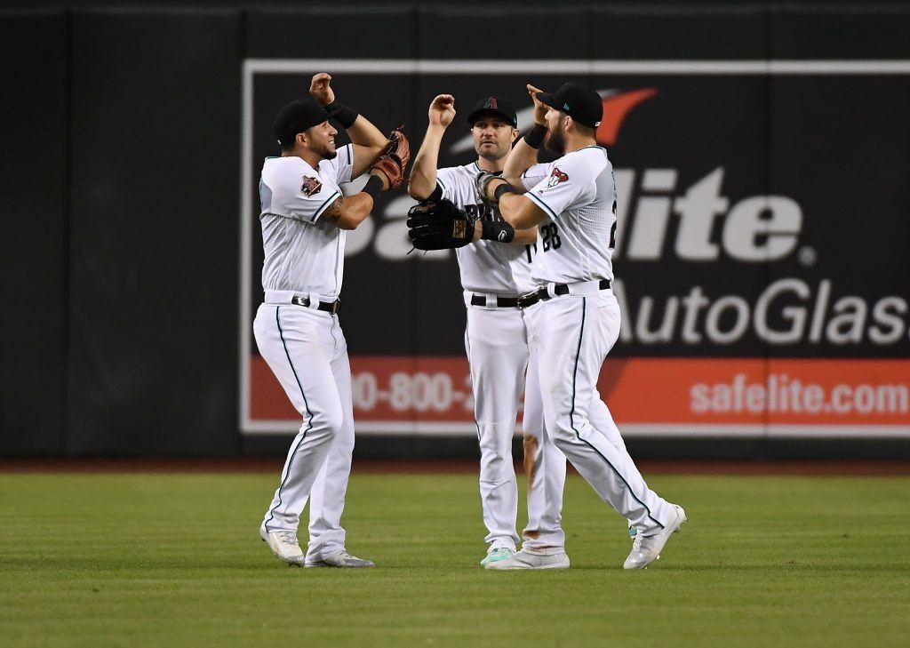 Arizona Diamondbacks outfielders (from left) David Peralta, AJ Pollock, and Steven Souza Jr Arizona Diamondbacks outfielders (from left) David Peralta, AJ Pollock, and Steven Souza Jr